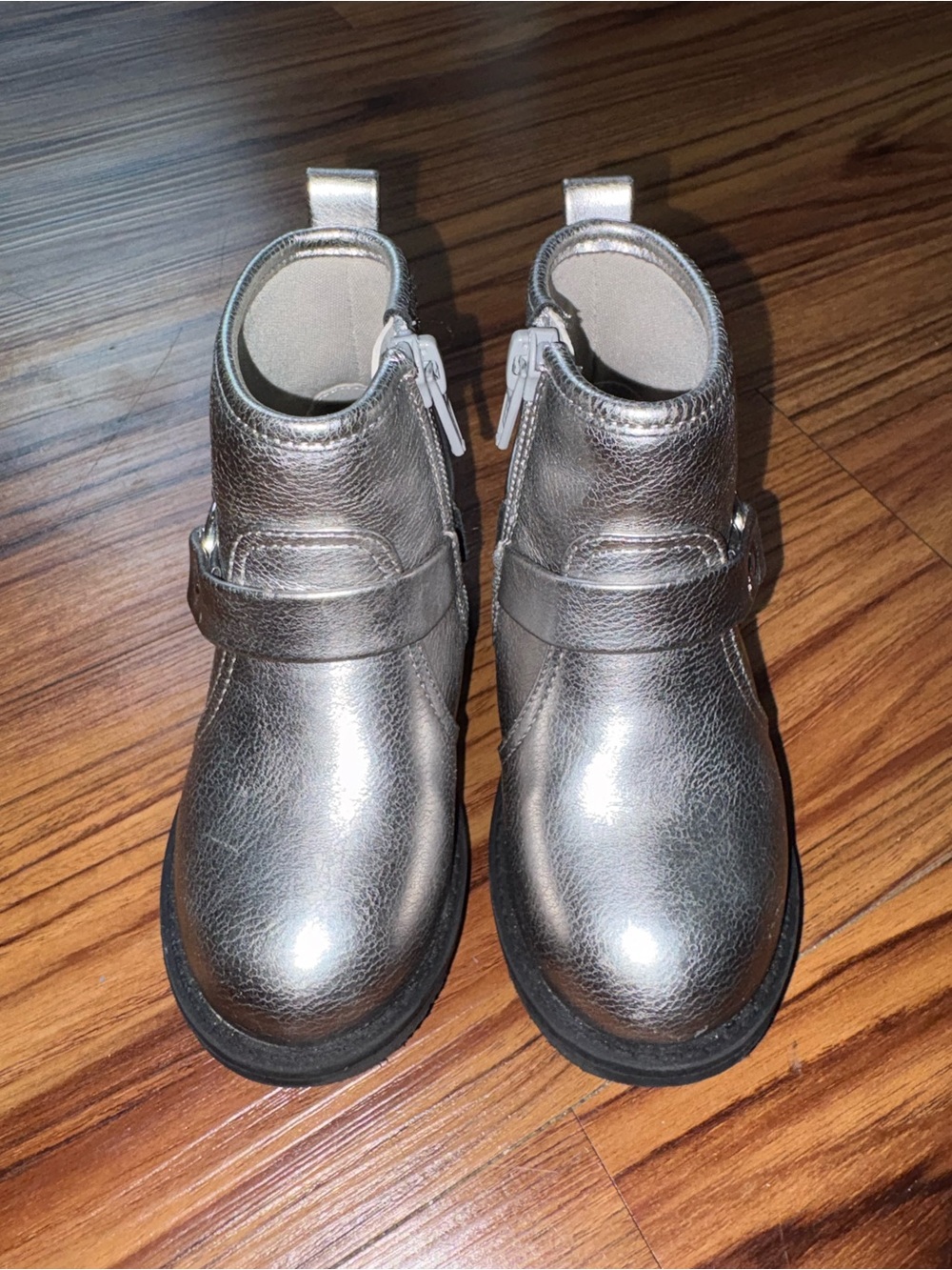 Gap Kids Leather Silver Ankle Boots Buckle Detail, Side Zip Sz 6